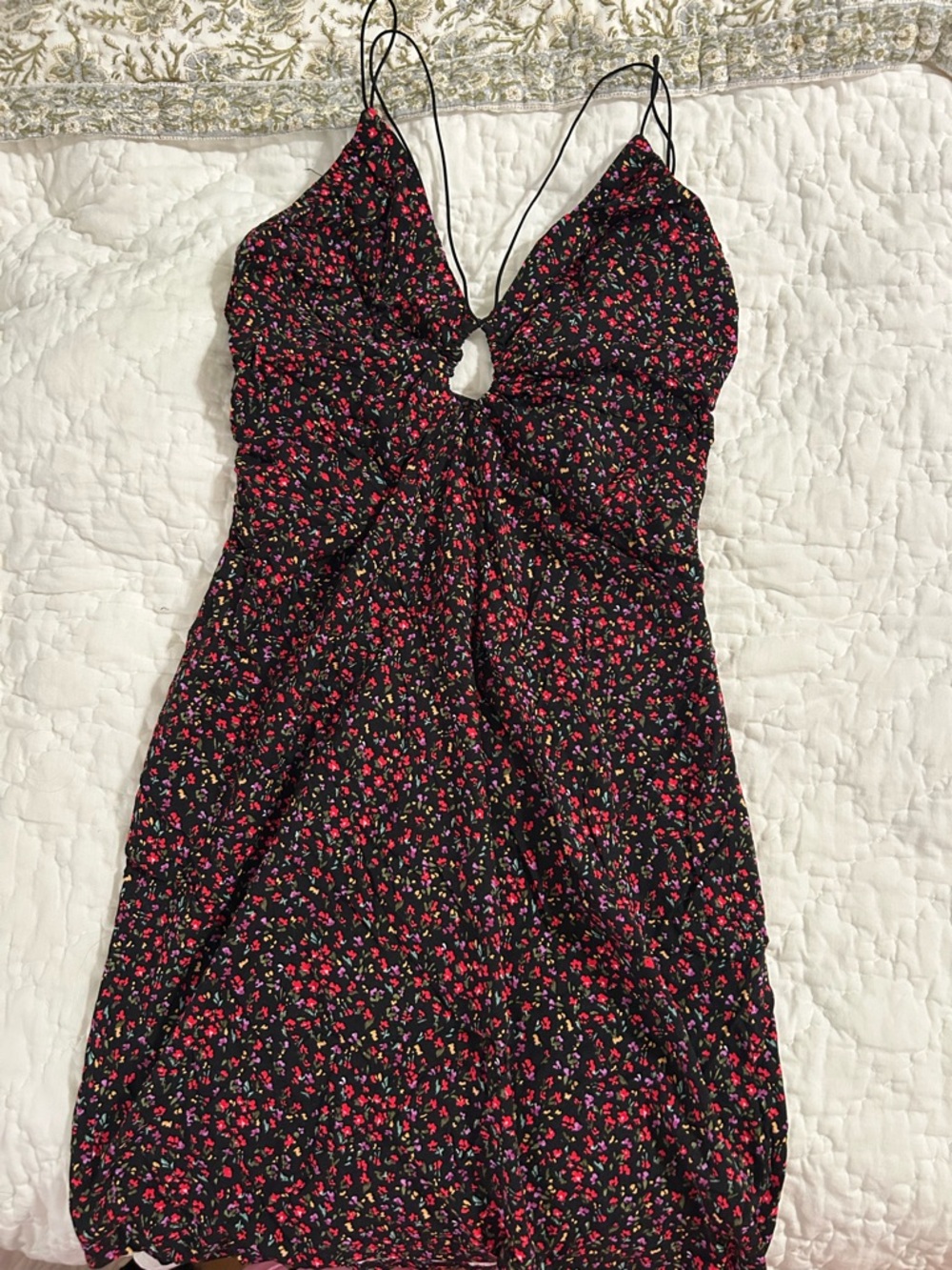 H&M Black Floral Sundress with Multicolor Flower Print